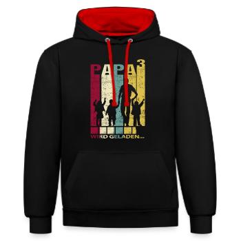 Papa Vater von 3 Kinder Drillinge Söhnen Mädchen - Kontrast-Hoodie - Schwarz/Rot - Vorne - Anna (173cm) & Nico (186cm)
