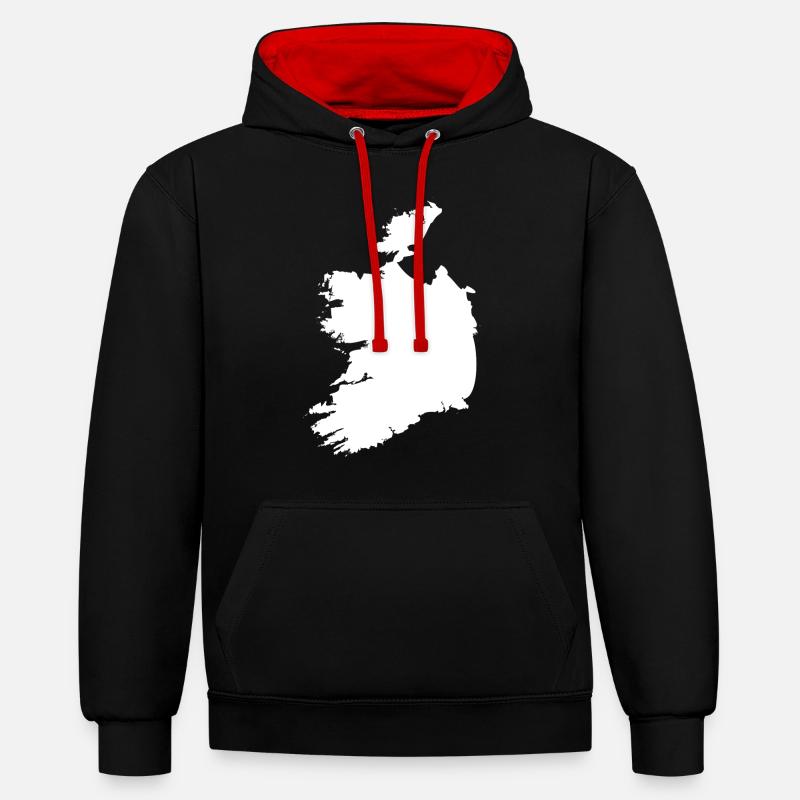 Drapeau de carte d'Irlande - Sweat à capuche contrasté - noir/rouge