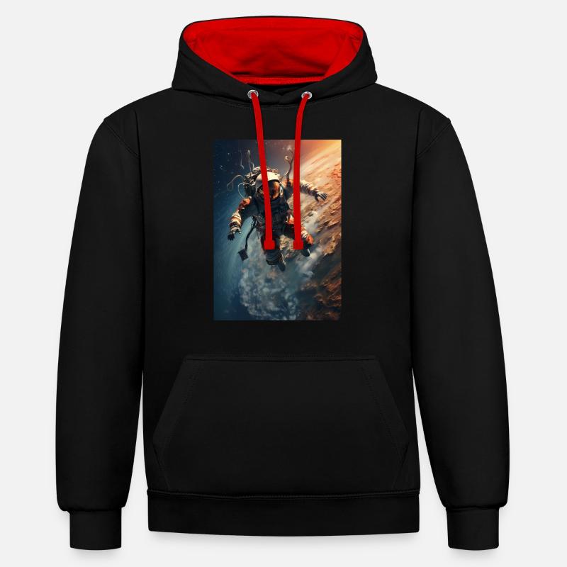 Astronaute dans l’espace - Sweat à capuche contrasté - noir/rouge