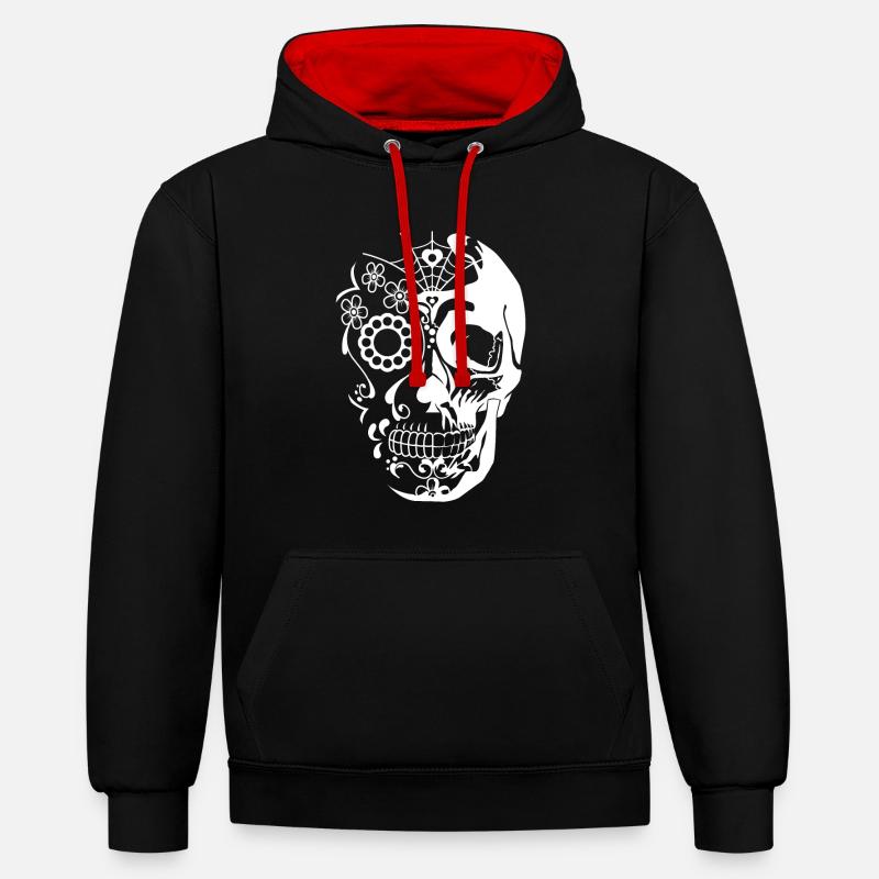 skull white - Sweat à capuche contrasté - noir/rouge