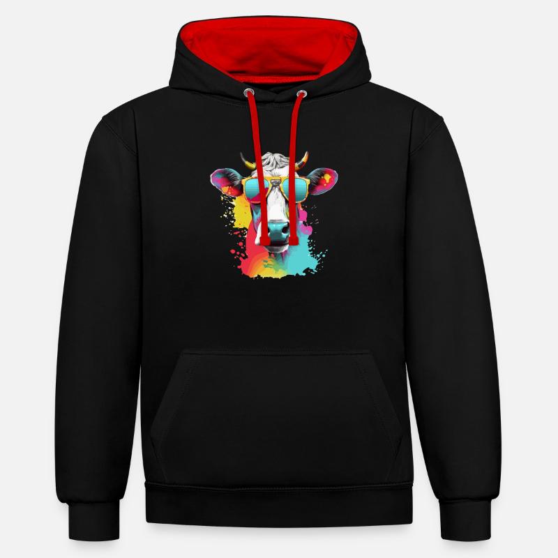 Acki la vache cool - Sweat à capuche contrasté - noir/rouge