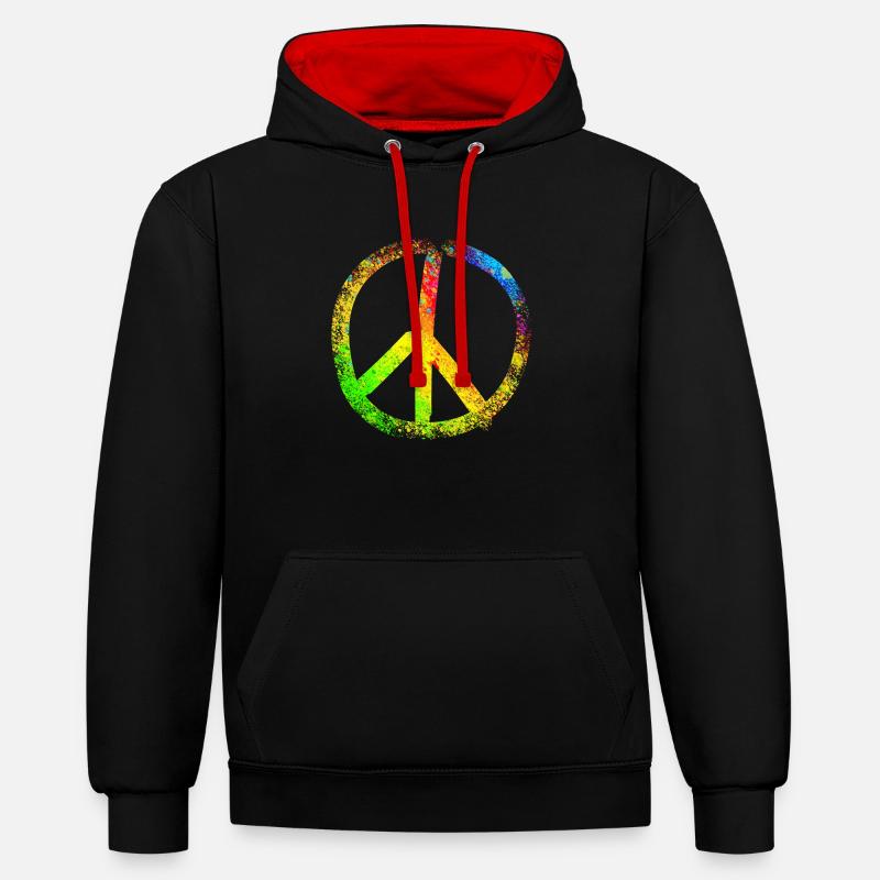 signe de paix arc-en-ciel 02 - Sweat à capuche contrasté - noir/rouge