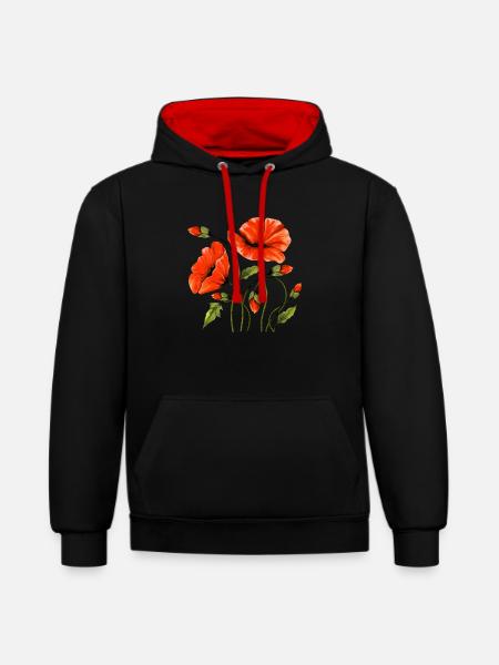 Blumen - Kontrast-Hoodie - Schwarz/Rot