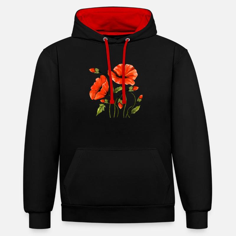 Fleur - Sweat à capuche contrasté - noir/rouge