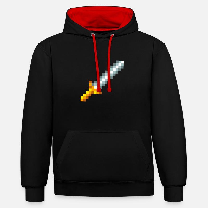 Rétro 8-bit Pixel Épée - Sweat à capuche contrasté - noir/rouge