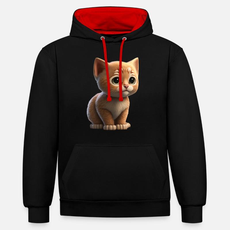 Mignon bébé chat - Sweat à capuche contrasté - noir/rouge