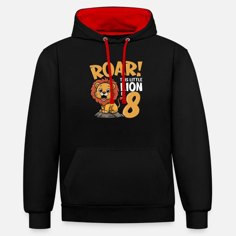 8 Anniversaire Garçon Lion - Sweat à capuche contrasté - noir/rouge