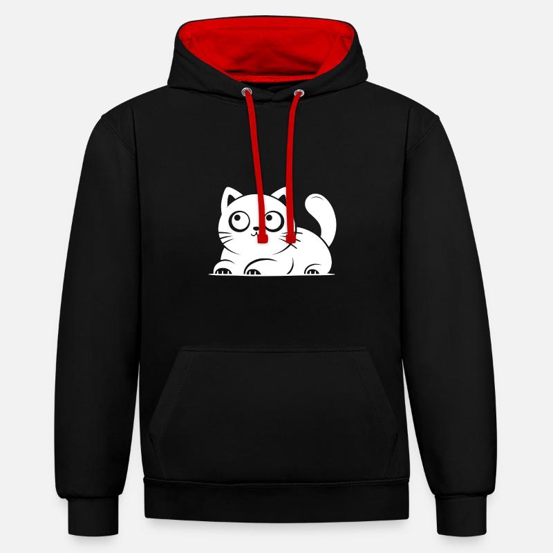 Visage de chat douillet - Sweat à capuche contrasté - noir/rouge