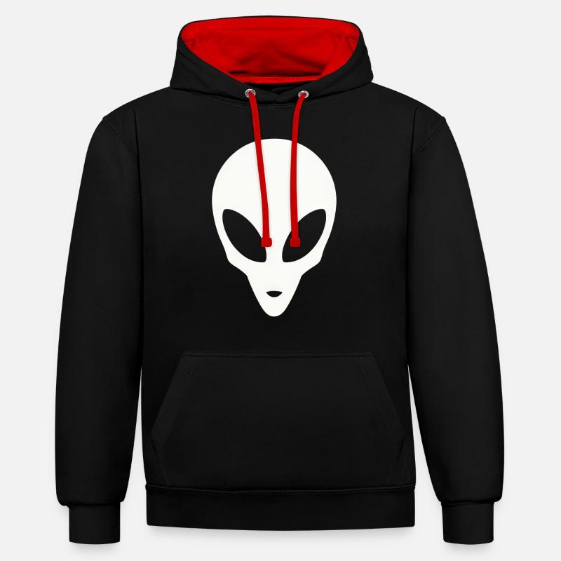 Silhouette eines Alienkopfes - Kontrast-Hoodie - Schwarz/Rot