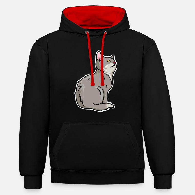 Dessin de chat - Sweat à capuche contrasté - noir/rouge