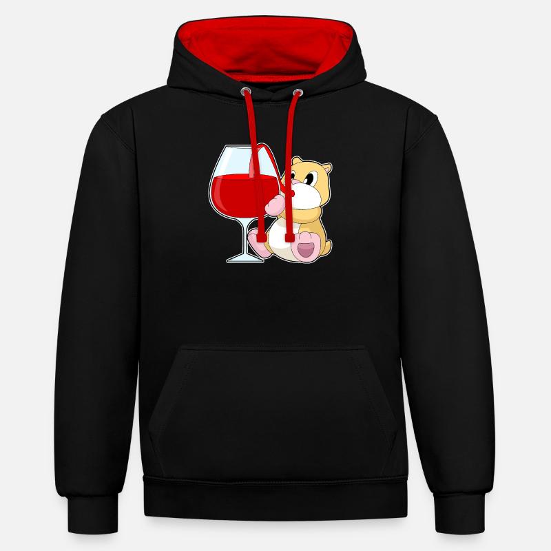 Vin rouge de hamster - Sweat à capuche contrasté - noir/rouge