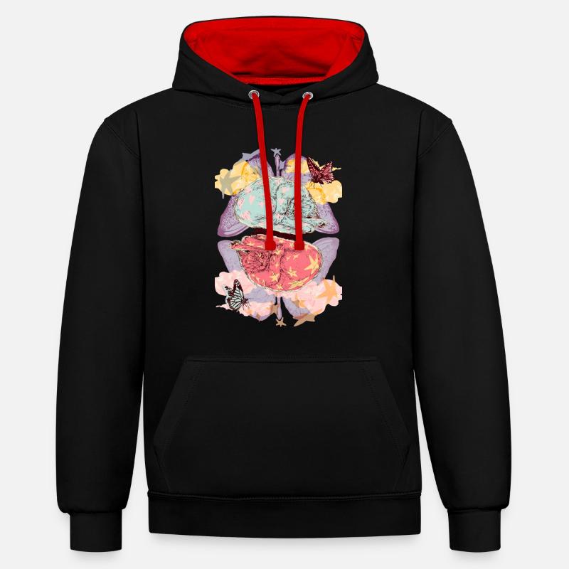 RÊVES DE CHATON - Sweat à capuche contrasté - noir/rouge