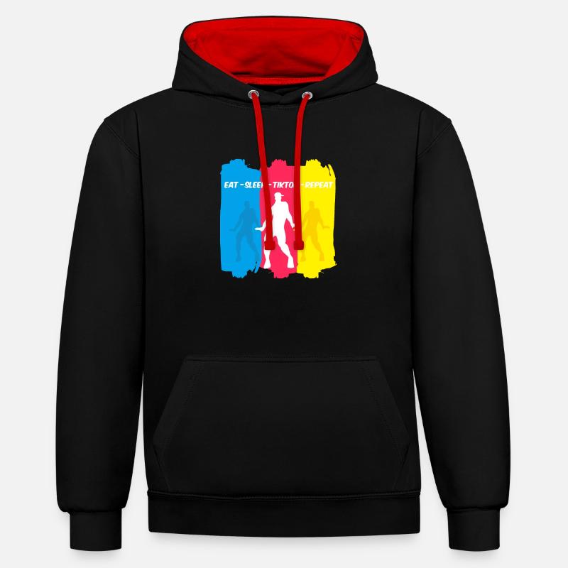 MANGER SOMMEIL TIKT0K RÉPÉTER - Sweat à capuche contrasté - noir/rouge