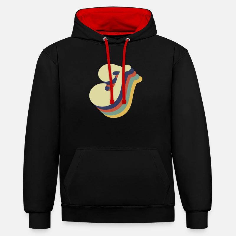 Lettre j rétro - Sweat à capuche contrasté - noir/rouge