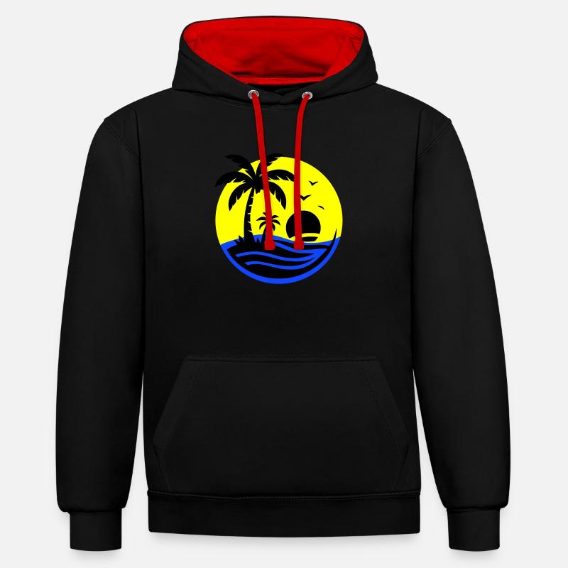 Île Palmiers Mer - Sweat à capuche contrasté - noir/rouge