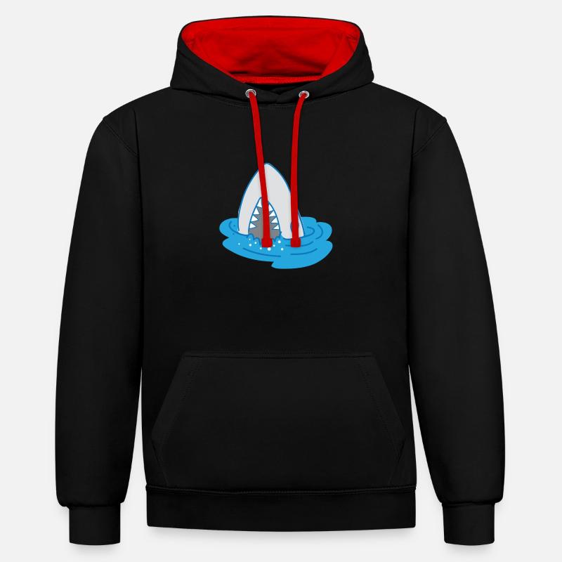 requin à bouche ouverte - Sweat à capuche contrasté - noir/rouge