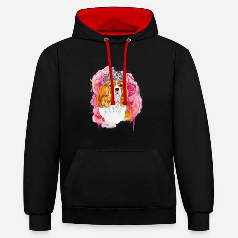 Cavalier KC Spaniel Bella - Kontrast-Hoodie - Schwarz/Rot