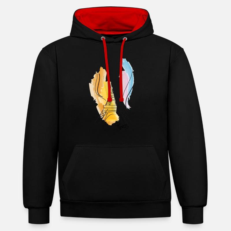 Dessin de tour Eiffel - Sweat à capuche contrasté - noir/rouge