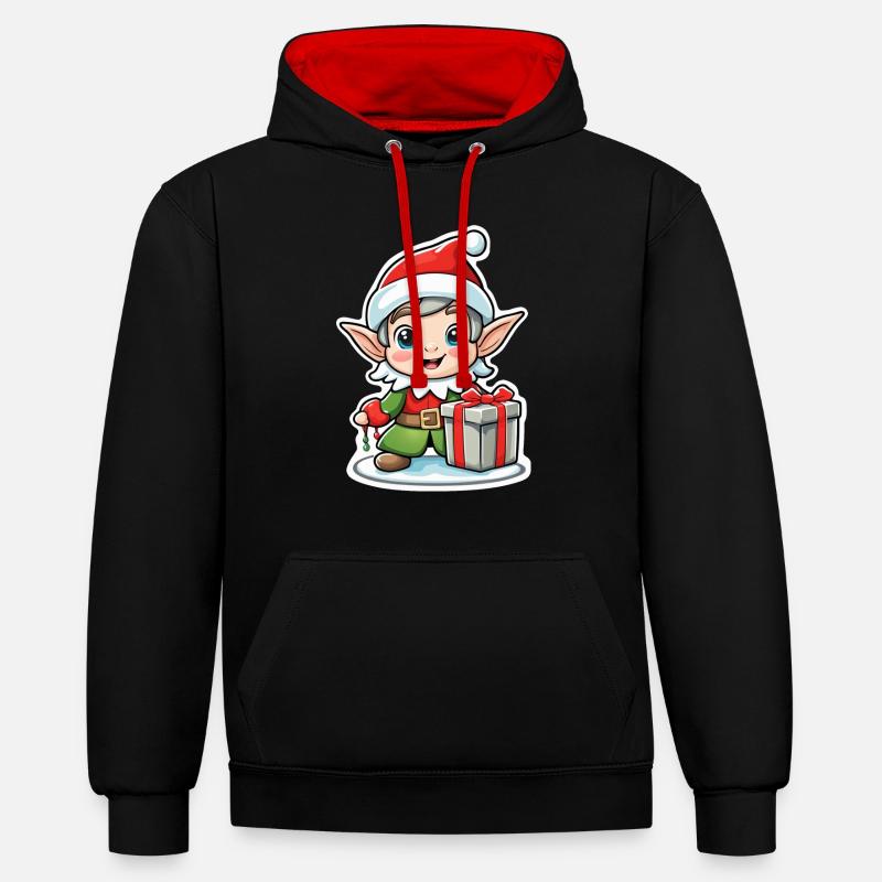 elfe noel cadeau lutin - Sweat à capuche contrasté - noir/rouge
