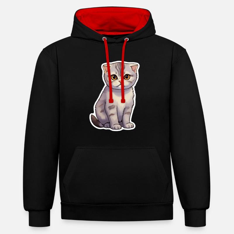 Chat Pliant Écossais Mignon - Sweat à capuche contrasté - noir/rouge