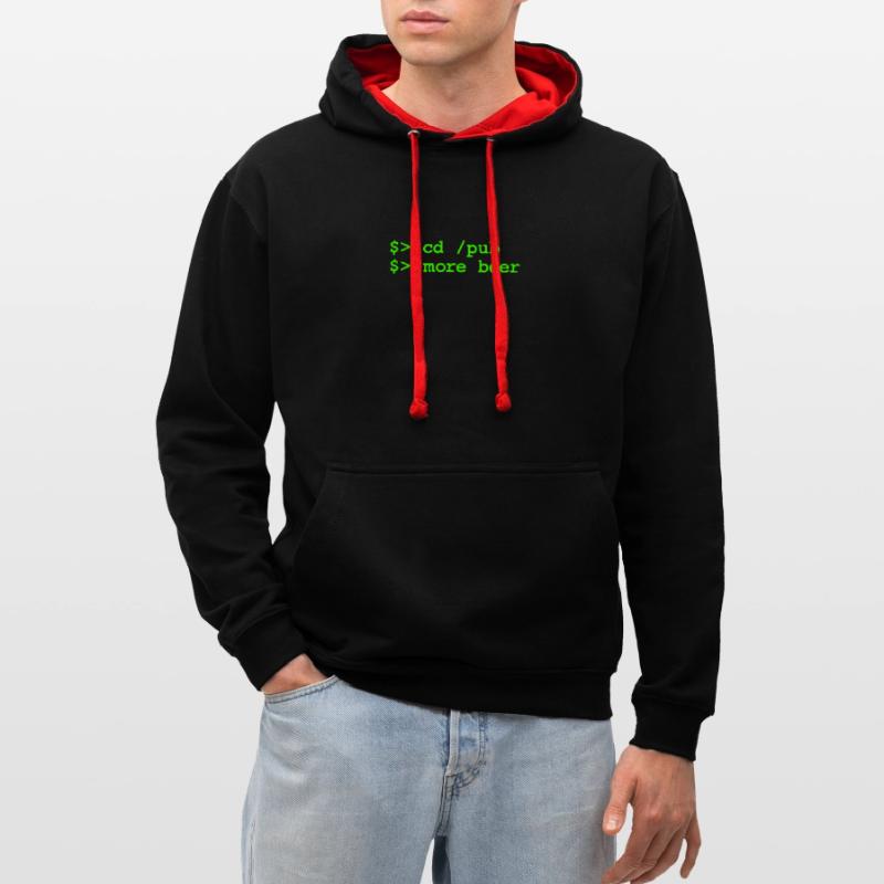 cd pub - plus de bière - Linux Shell Sweat à capuche contrasté