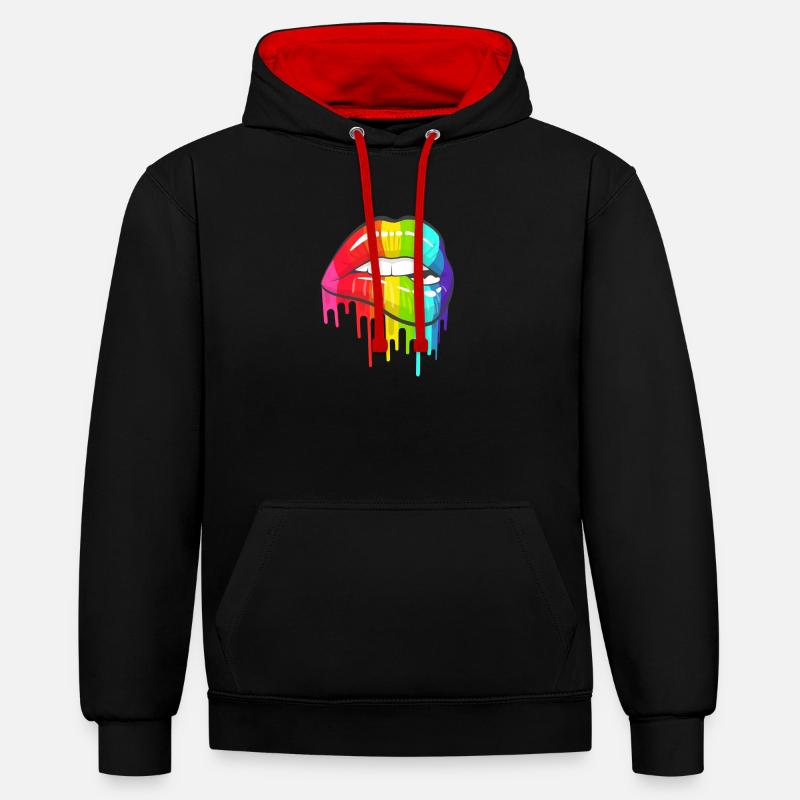 Lèvres arc-en-ciel - Sweat à capuche contrasté - noir/rouge