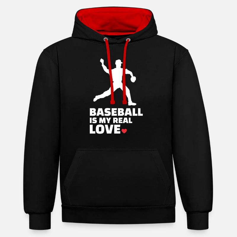 J’adore le baseball élégant - Sweat à capuche contrasté - noir/rouge