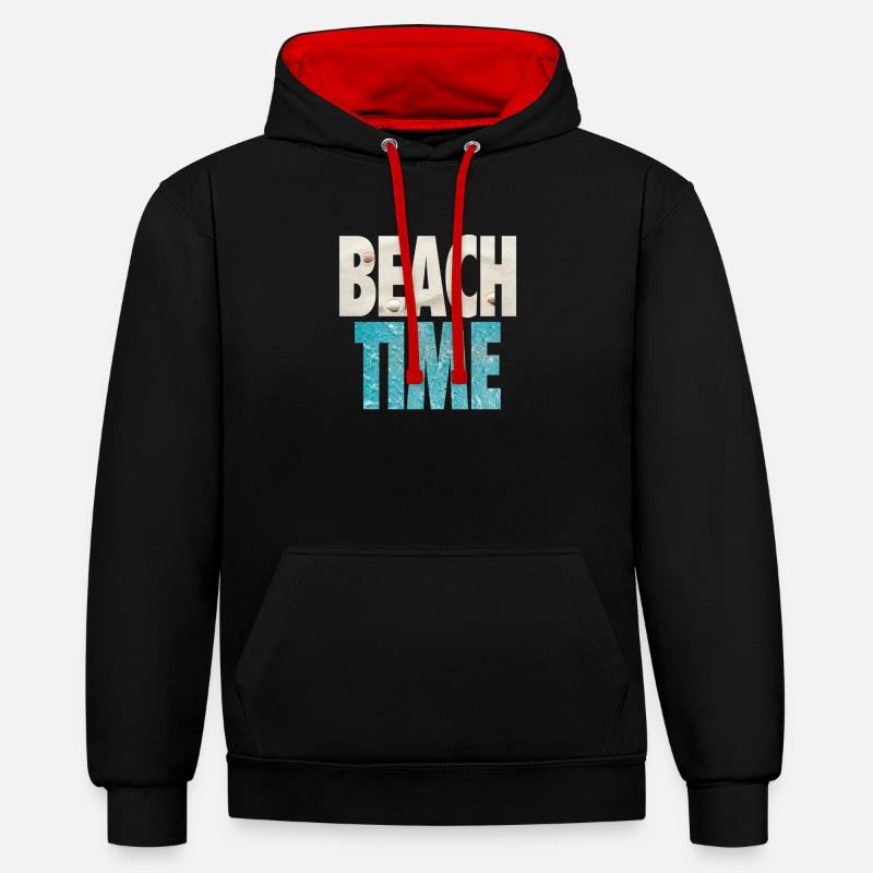 Plage - Vacances d’été - Mer et sable - Sweat à capuche contrasté - noir/rouge