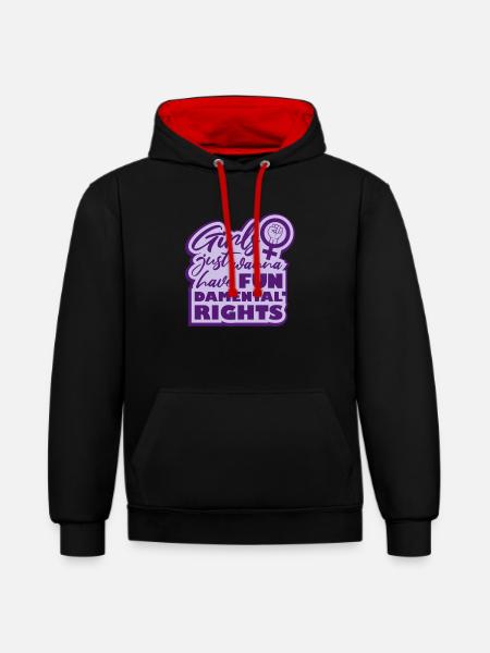 wanna have fundamental rights - Contrast hoodie - black/red