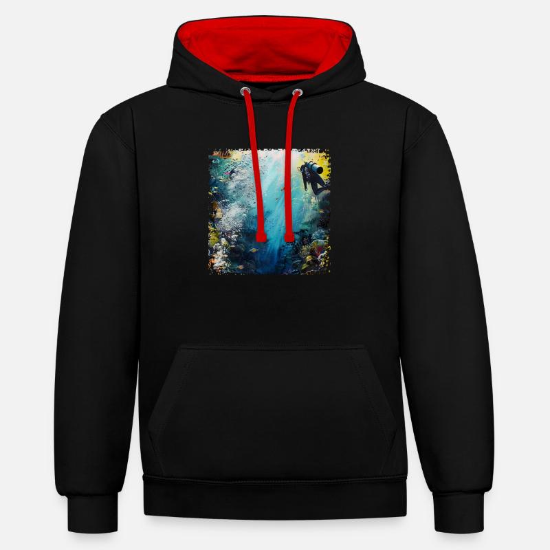 La plongée est une passion - Sweat à capuche contrasté - noir/rouge