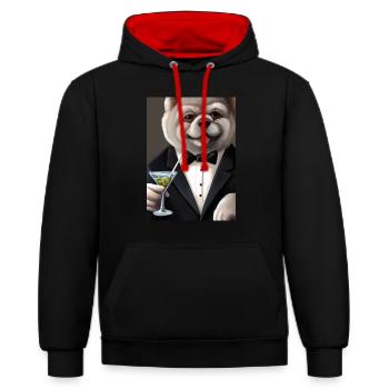 Chow Chow Anzug Martini - Kontrast-Hoodie - Schwarz/Rot - Vorne - Anna (173cm) & Nico (186cm)