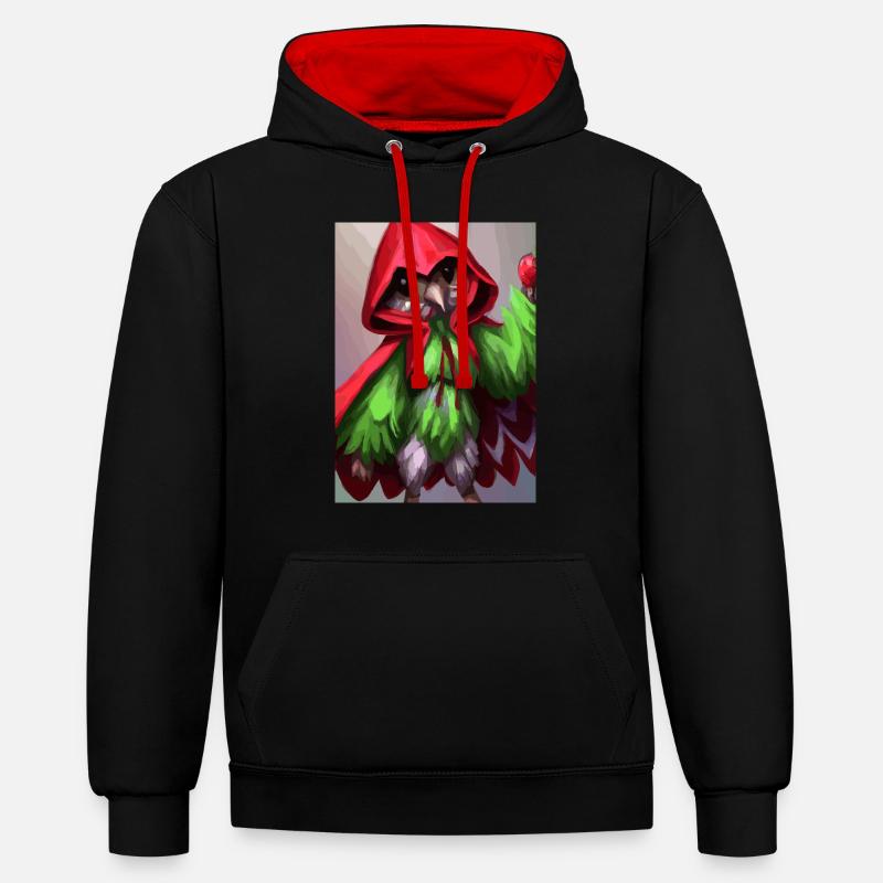 Erdbeervogel - Kontrast-Hoodie - Schwarz/Rot