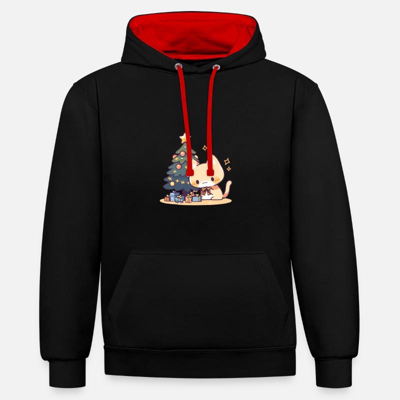 Chat Chritmastree - Sweat à capuche contrasté - noir/rouge