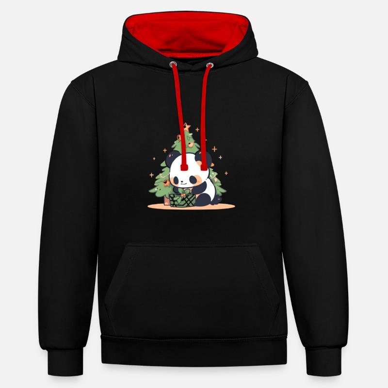 Sapin de Noël Panda Bear - Sweat à capuche contrasté - noir/rouge