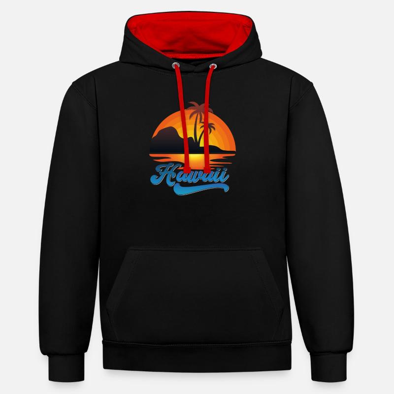 Conception de la plage d’Hawaï - Sweat à capuche contrasté - noir/rouge