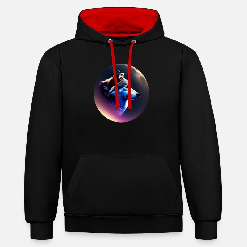 Loup - Sweat à capuche contrasté - noir/rouge