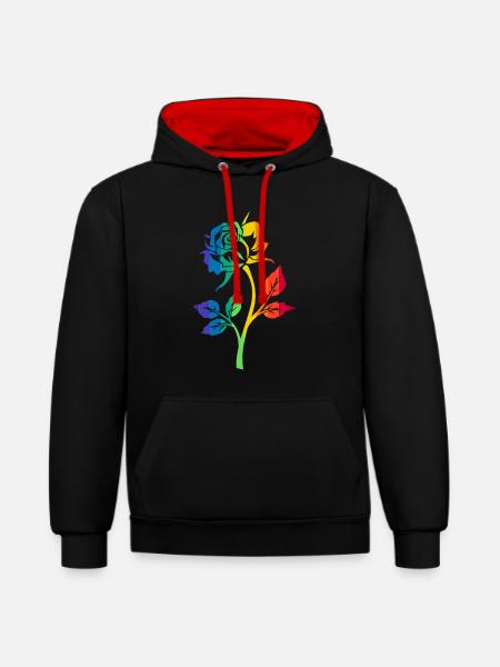 RAINBOW ROSE - Contrast hoodie - black/red