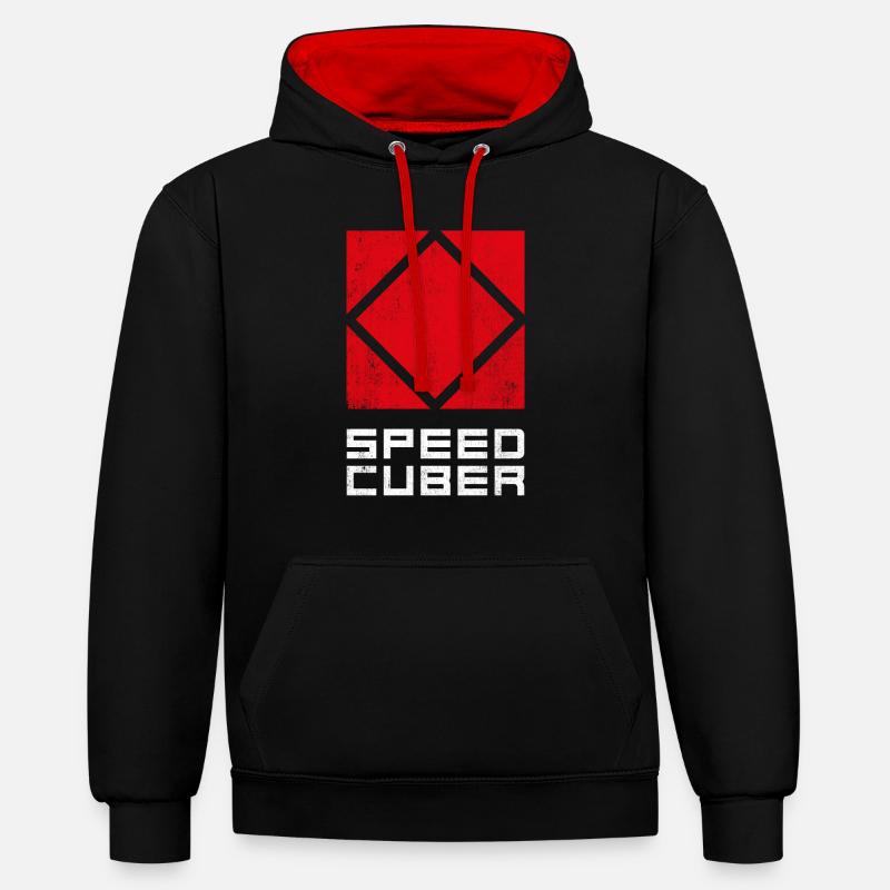SPEEDCUBER skewb. Cubing-Cube-Cuber-Speedcubing - Sweat à capuche contrasté - noir/rouge
