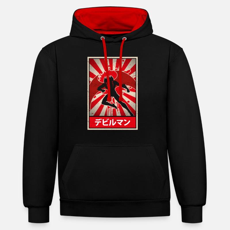 Devilman Cartoon années 80 | - Sweat à capuche contrasté - noir/rouge