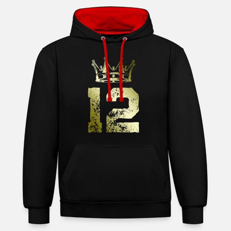 12 Couronne numérique - Sweat à capuche contrasté - noir/rouge