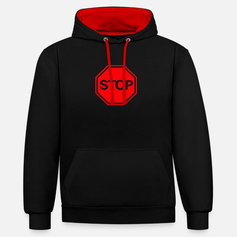 arrêt - Sweat à capuche contrasté - noir/rouge