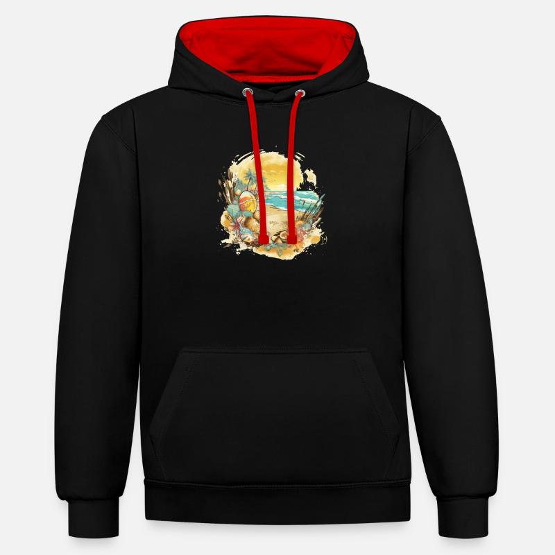 Rêve de plage - Sweat à capuche contrasté - noir/rouge