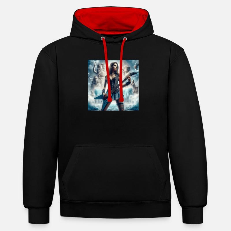 Guitariste avec Poséidon - Sweat à capuche contrasté - noir/rouge