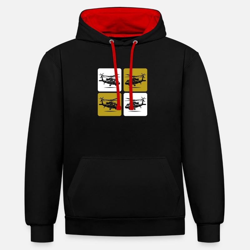 Hélicoptère de l’Armée – Militaire - Sweat à capuche contrasté - noir/rouge