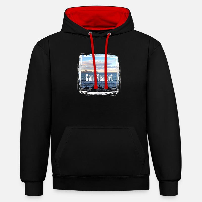Can Picafort Beach Imprimer - Sweat à capuche contrasté - noir/rouge