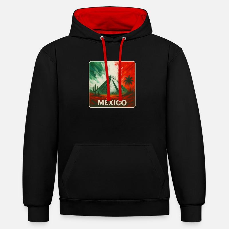 Conception des pyramides du Mexique - Sweat à capuche contrasté - noir/rouge