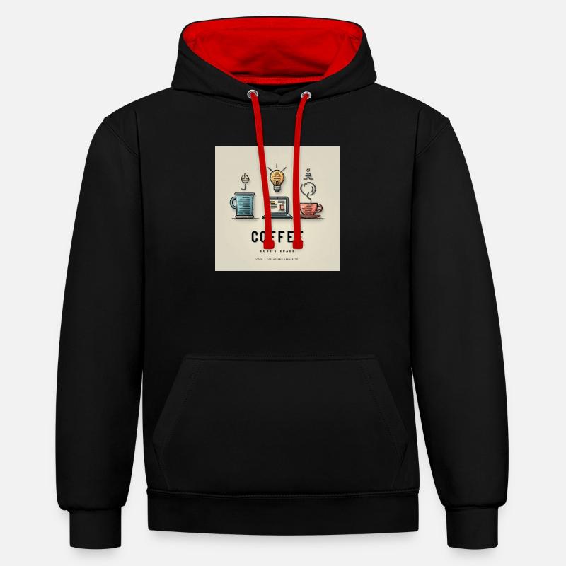 Conception du code du café - Sweat à capuche contrasté - noir/rouge