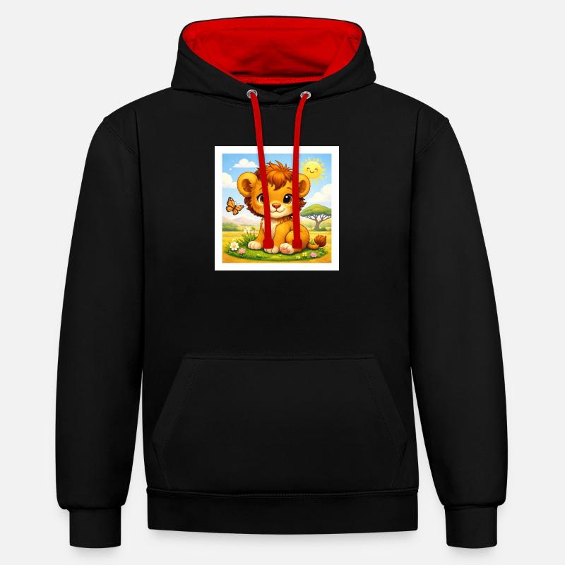 Sunny le Petit Lion - Sweat à capuche contrasté - noir/rouge