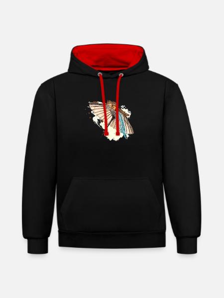 Japanischer Papierschirm Eichhörnchen - Kontrast-Hoodie - Schwarz/Rot