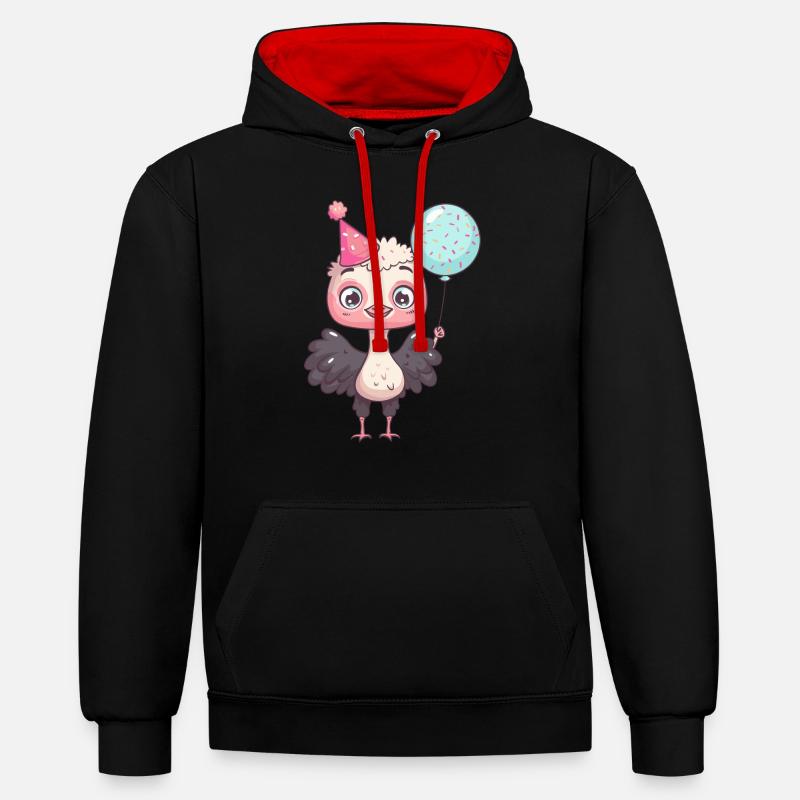 Bande dessinée d’anniversaire d’autruche - Sweat à capuche contrasté - noir/rouge